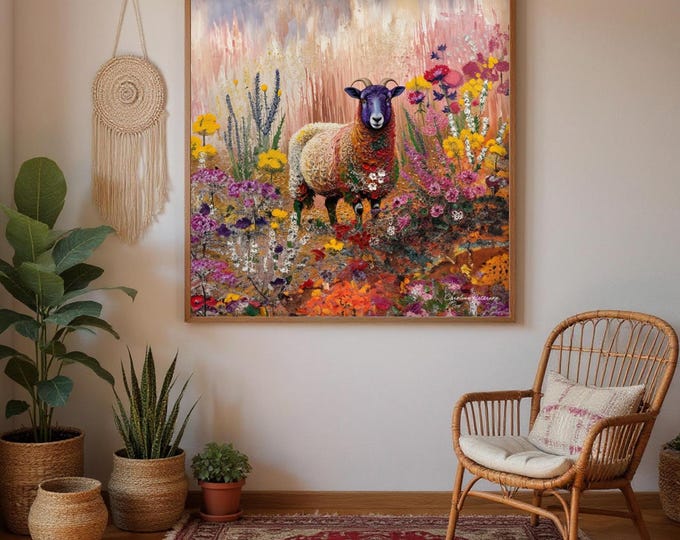 Art Print Cute Blackface Sheep - Pink - FarmHouse Style - UK Heritage Art, British Art