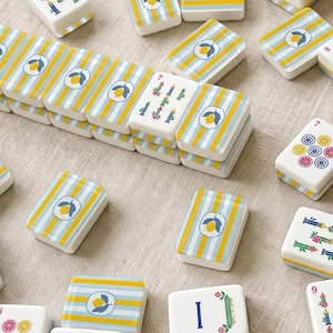 American Mahjong Tiles 1.4", Hand-made,  Amalfi Coast, blue stripes, lemons | With or Without Racks
