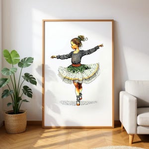 Irish Girl Line Dancing Poster, UK Heritage Art, British Wall Decor, Matte Paper Print, Traditional Dance Illustration