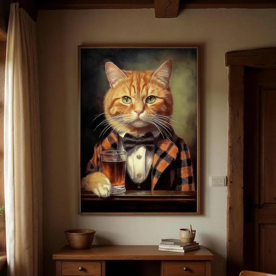 Victorian Ginger Cat Whiskey Print: British Heritage Framed Wall Art
