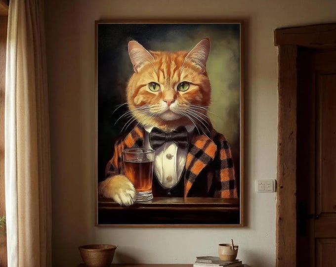 Victorian Ginger Cat Whiskey Print: British Heritage Framed Wall Art
