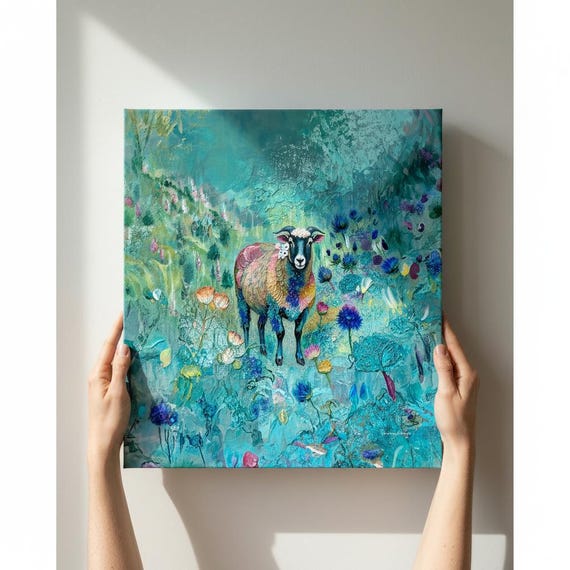 Scottish Blackface Sheep Canvas Print: Turquoise Highland Art