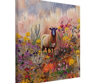 Canvas Scottish Blackface - Pink artwork | Bring the Highlands to Your Home with this Stunning Scottish Blackface Sheep Painting