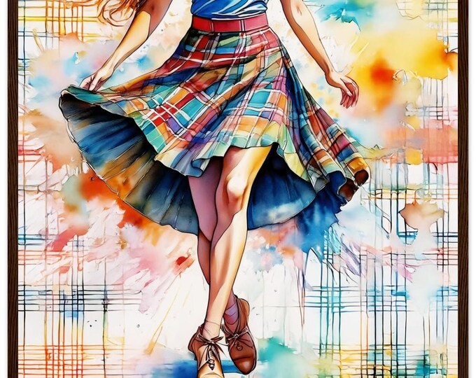 Wooden Framed Poster "Scottish Country Dancer In A Tartan Skirt" 3