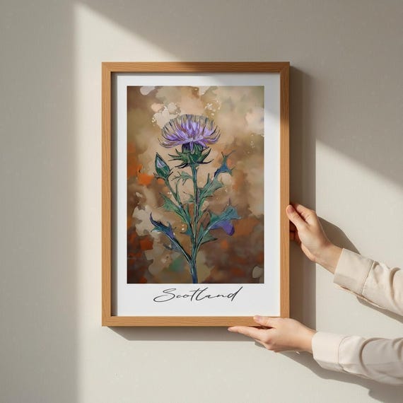 Handdrawn Scotland Thistle Art: Floral Scottish Gift, Framed