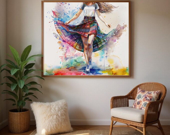 Framed Watercolor Tartan Skirt Poster: Ready to Hang
