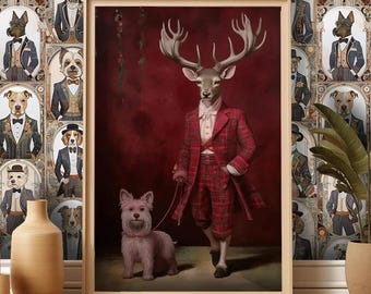 Victorian Stag & Terrier Framed Art Print - British Home Décor