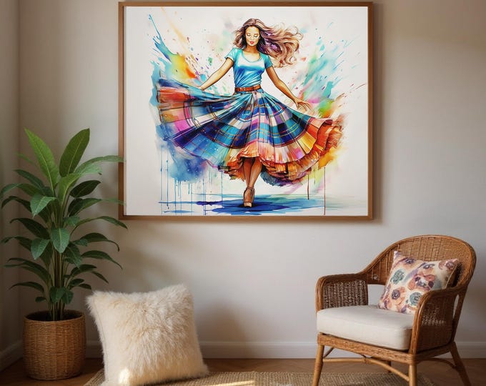 Art Print Scottish Country Dancer, Tartan Decor,  UK Heritage Art, Traditional Home Gift