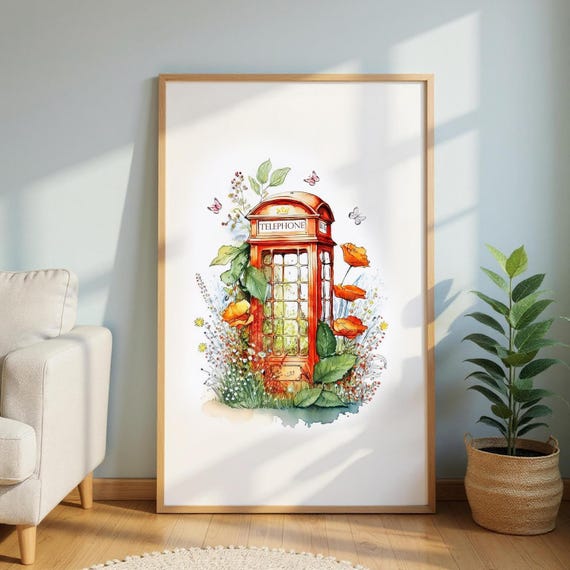 Framed British Telephone Box Art Print - Classic Red
