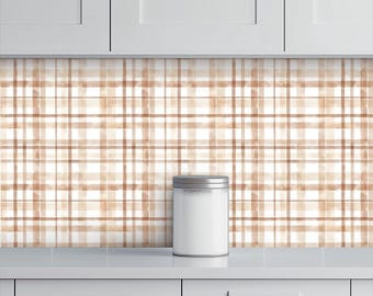 Cottagecore Beige Plaid Wallpaper: Watercolor Tartan Peel and Stick