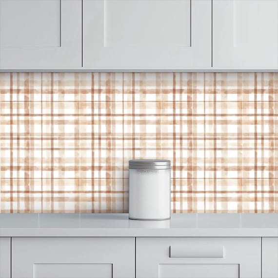 Cottagecore Beige Plaid Wallpaper: Watercolor Tartan Peel and Stick