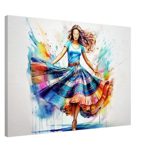 Scottish Country Dancer Canvas, Tartan Decor, Watercolor Art, Scottish Woman, Home Wall Hanging, Unique Gift Idea, Museum Quality Print
