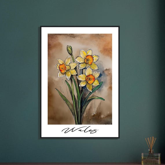 Hand-drawn Wales Daffodils Framed Art Print: Floral Home Decor