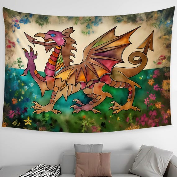 Welsh Dragon Wall Tapestry: Y Ddraig Goch Flag, 90"x60" Polyester