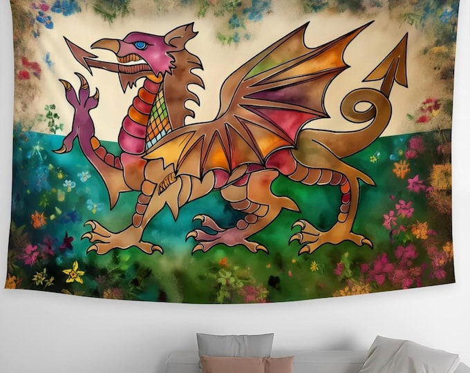 Welsh Dragon Wall Tapestry: Y Ddraig Goch Flag, 90"x60" Polyester