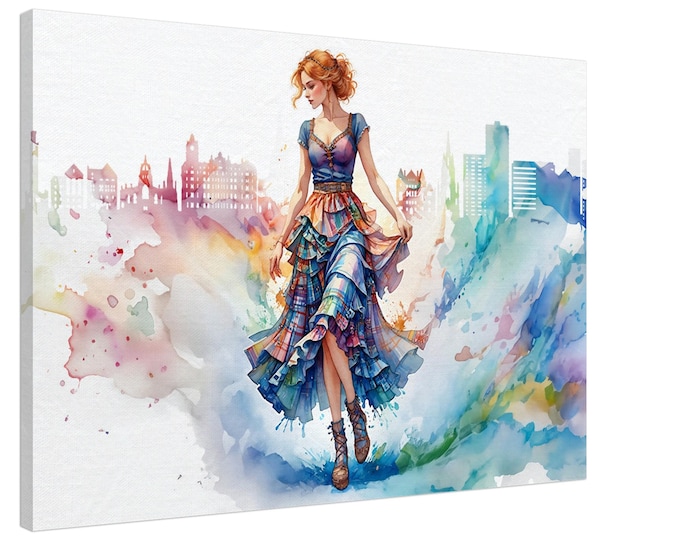 Canvas  "Scottish Woman with the Edinburgh Skyline" - Scottish Art
