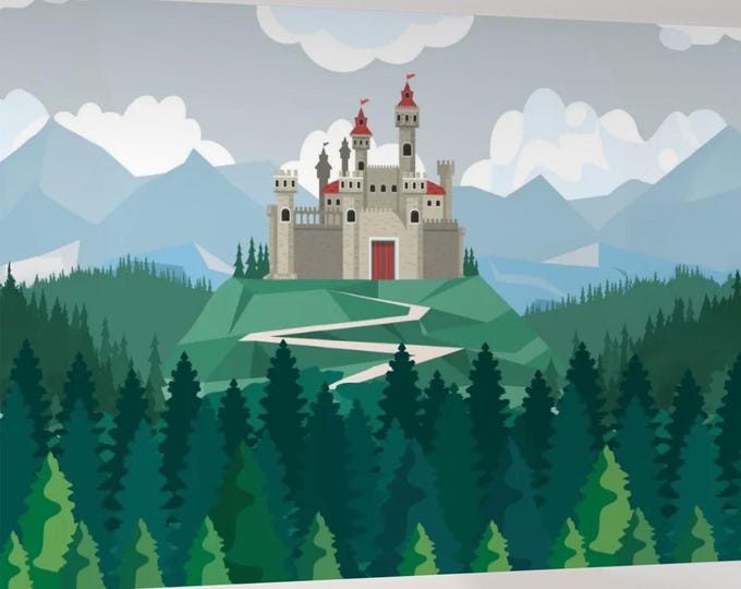 Self Adhesive Canvas Wallpaper Magical Castle - kids bedroom wallpaper mural. Castle Wall decal. Wizards Castle Decor.