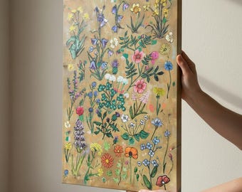 Botanical Canvas Print: Hand Drawn British Wildflowers, UK Art