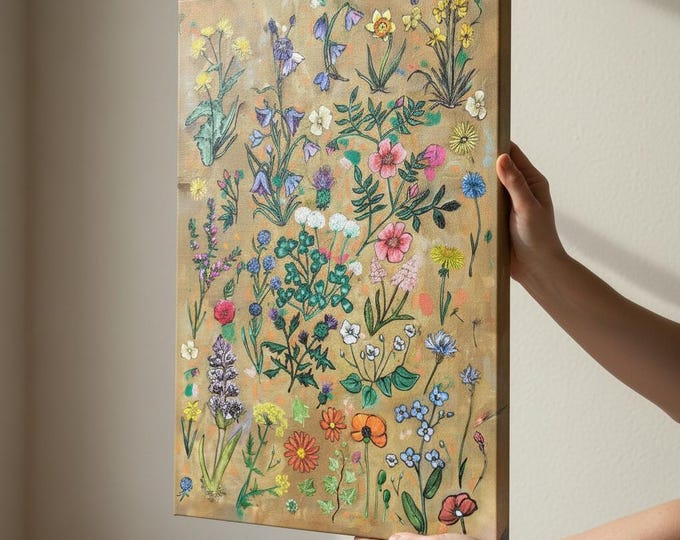 Botanical Canvas Print: Hand Drawn British Wildflowers, UK Art