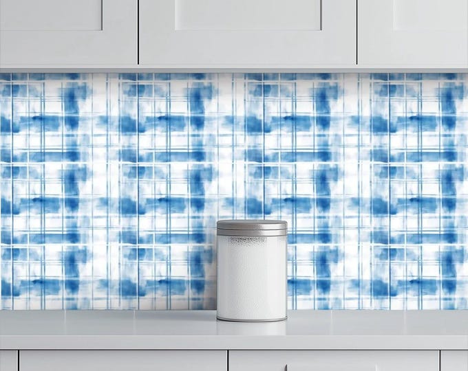 Kitchen & Bathroom Wallpaper Scottish Blue Watercolor Style plaid tartan wallpaper - waterproof - 60"x50" / 152,4 cm x 127 cm