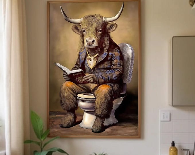 Victorian Highland Cow Framed Art Print: Humorous Farmhouse Decor