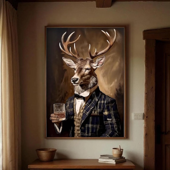 Victorian Stag Whiskey Framed Art Print - British Heritage Decor