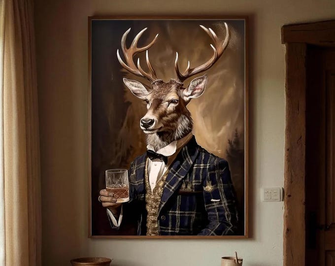Victorian Stag Whiskey Framed Art Print - British Heritage Decor