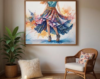 Art Print "Scottish Woman in a Tartan Skirt" - UK Heritage Art, British Art