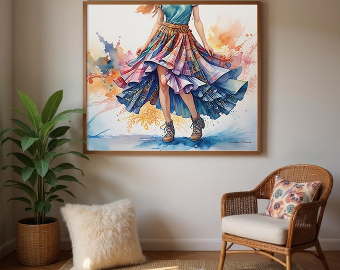 Art Print "Scottish Woman in a Tartan Skirt" - UK Heritage Art, British Art