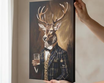 Victorian Stag Drinking Whiskey - Stags head on a Human Body - Canvas Art Print