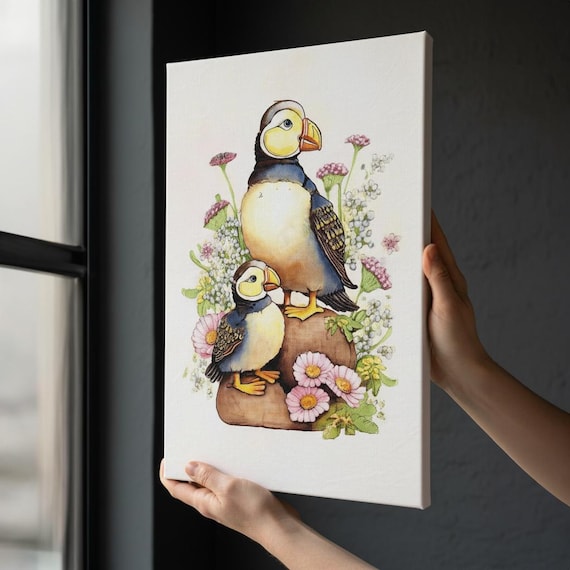 Puffins Canvas Print - British Art Decor for Home - UK Heritage Design