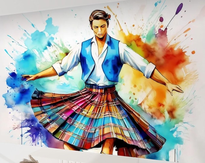 Canvas Wallpaper Mural Scottish Country Dancer (Self Adhesive) - 60"x50" / 152.0 cm x 127.0 cm