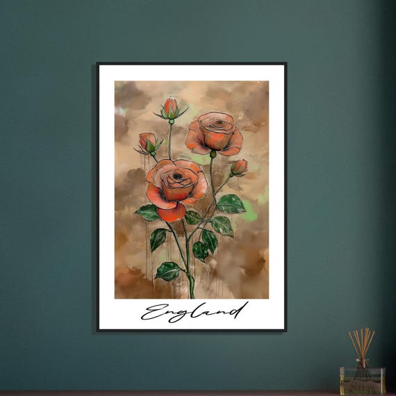 Handdrawn England Roses Framed Poster - Elegant Floral Art for Home Decor