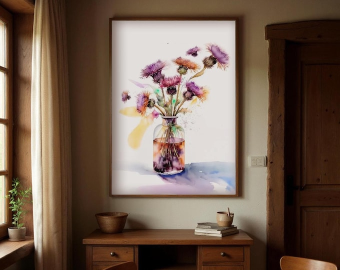 Art Print  "Thistles in a Vase" Farmhouse Style - UK Heritage Art, British Art