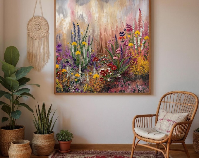 Art Print British Wildflowers - Pink - FarmHouse Style -UK Heritage Art, Traditional Home Gift