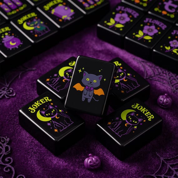Halloween Mahjong Tiles "Bat Kitty" – Made-to-order Acrylic Tiles