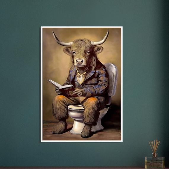 Victorian Highland Cow Framed Art Print: Humorous Farmhouse Decor