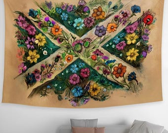 XL Scottish Flag Wall Tapestry: Hand-Drawn Design, 90"x60"