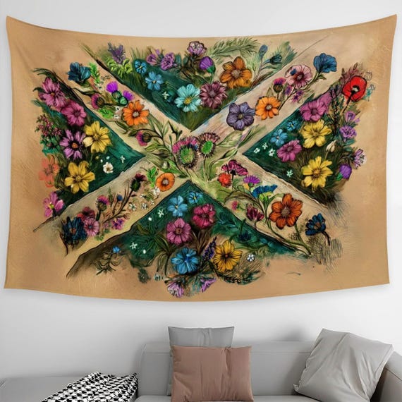 XL Scottish Flag Wall Tapestry: Hand-Drawn Design, 90"x60"