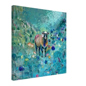 Blackface Sheep Canvas, Highland Art, Sheep Painting, Rustic Scottish Landscape Wall Art, Farmhouse Gift, Museum Quality Print