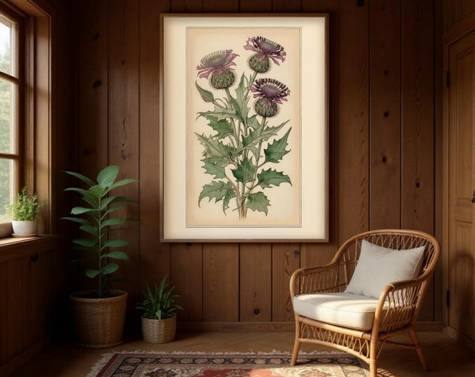 Art Print Purple Thistles - Art Nouveau Print, Nature Illustration, Purple Thistle Art, Vintage Floral Poster - UK Heritage Art, British Art