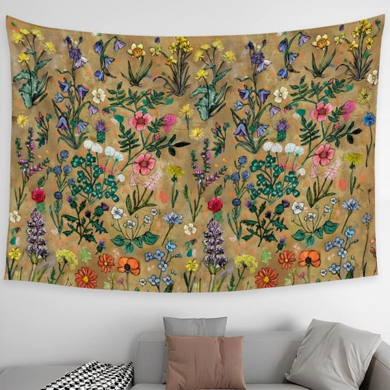 XL Wildflower Wall Tapestry: Floral Decor for UK & Ireland (90x60")