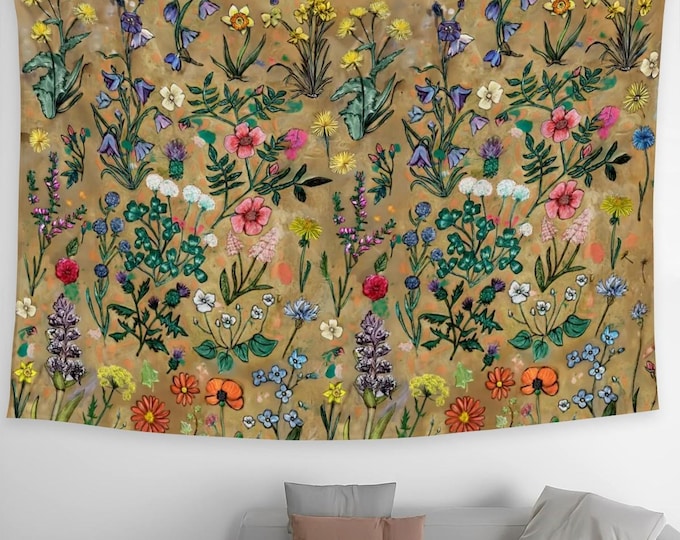 XL Wildflower Wall Tapestry: Floral Decor for UK & Ireland (90x60")