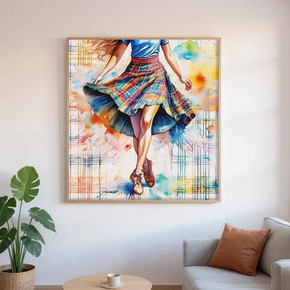 Tartan Skirt Dancer Framed Poster: Scottish Country Girl Art