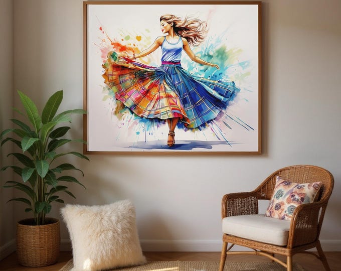 Art Print Scottish Country Dancer, Tartan Decor,  UK Heritage Art, Traditional Home Gift