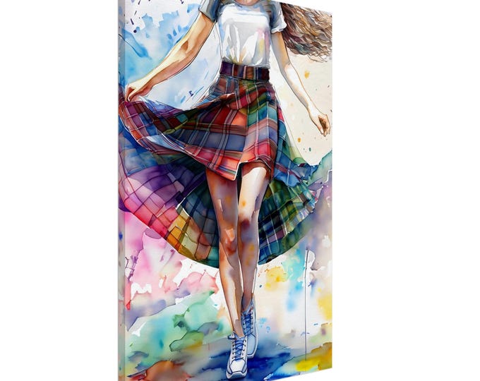 Canvas Watercolor Tartan Skirt -  Scottish Art