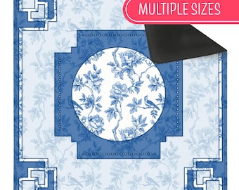 Mahjong Playing Mat Floral Blue Chinoiserie - Various sizes: from XL to Travel size
