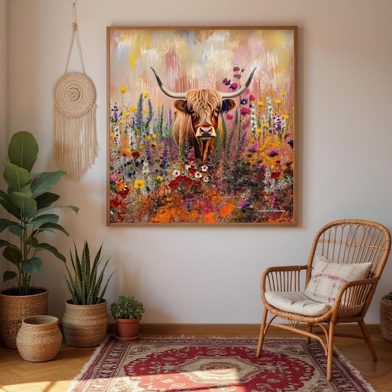 Hairy Cow Art Print: Pink Farmhouse Style, British Heritage
