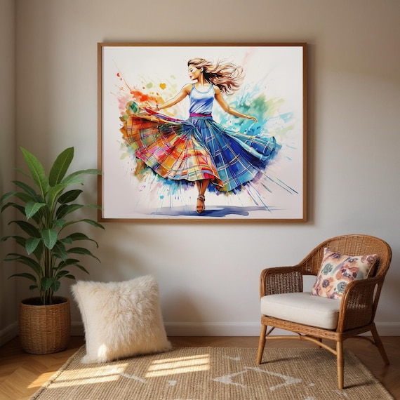 Art Print Scottish Country Dancer, Tartan Decor,  UK Heritage Art, Traditional Home Gift