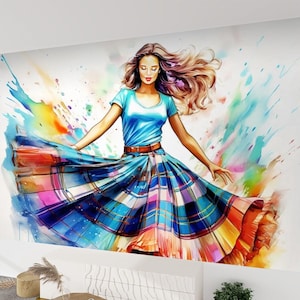Canvasbehangmuurschildering Scottish Country Dancer (zelfklevend) - 60&quot; x 50&quot; / 152,0 cm x 127,0 cm